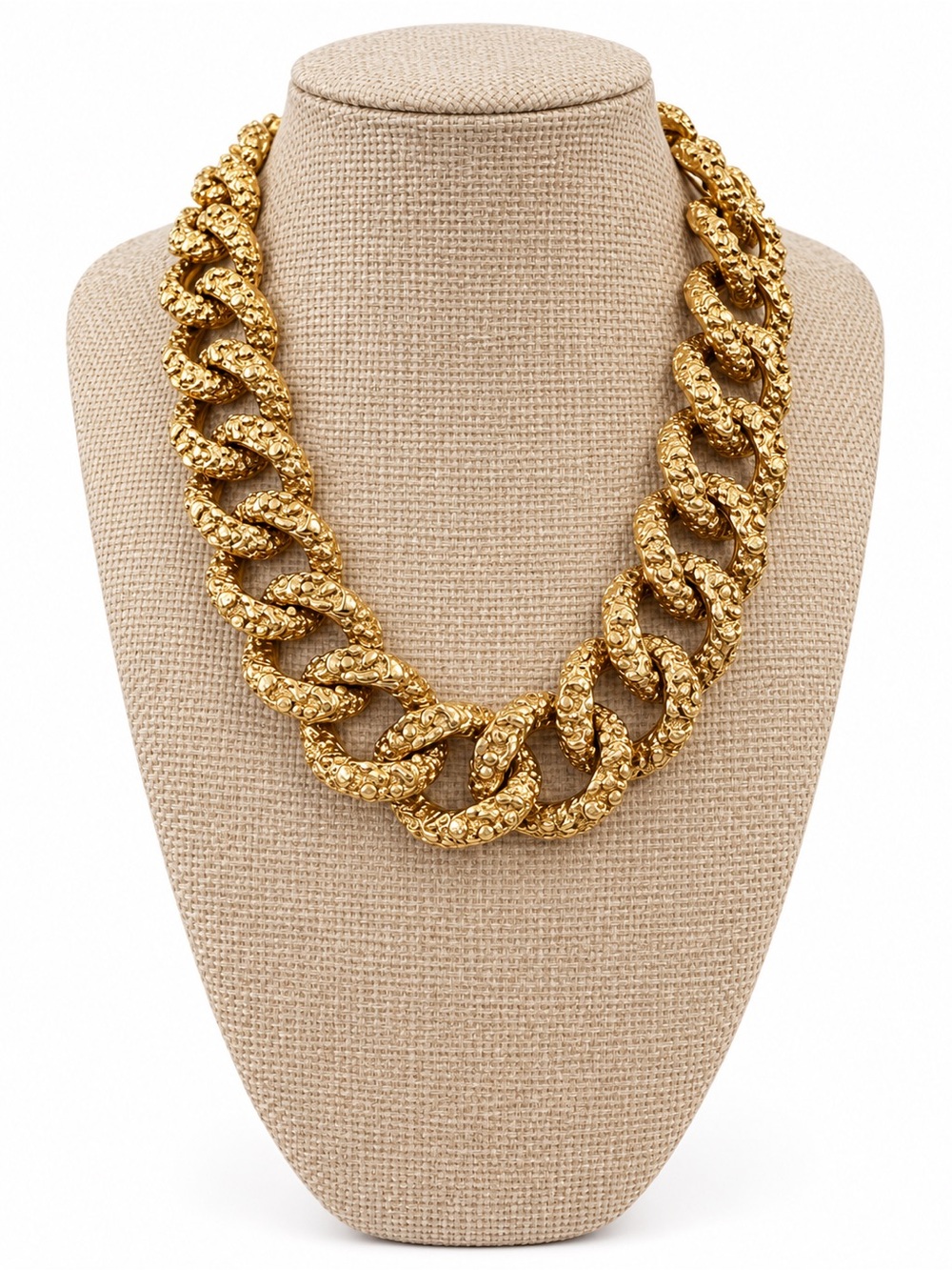 Chunky Gold Tone Textured Chain Statement Necklace 16”